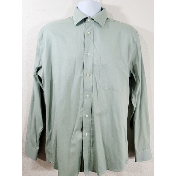 Joseph & Feiss Green 80's 2 Ply Non Iron Button Up Shirt 15 34 35 Lightweight - Picture 1 of 6